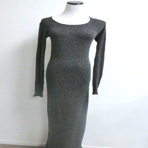 Alexander Wang T gray tweed maxi knit sweater dress long sleeve wool silk M